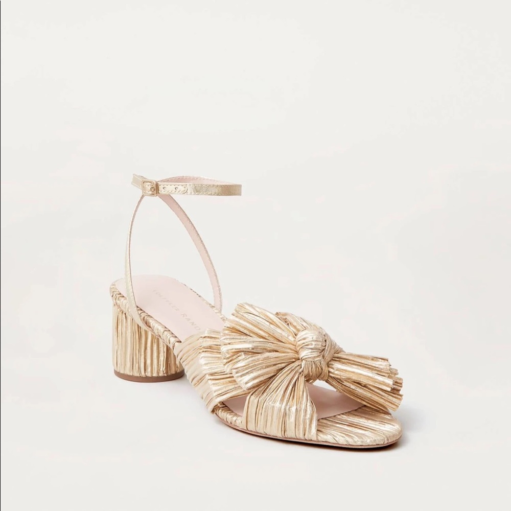 Loeffler Randall Dahlia Bow Heel Ankle Strap Gold